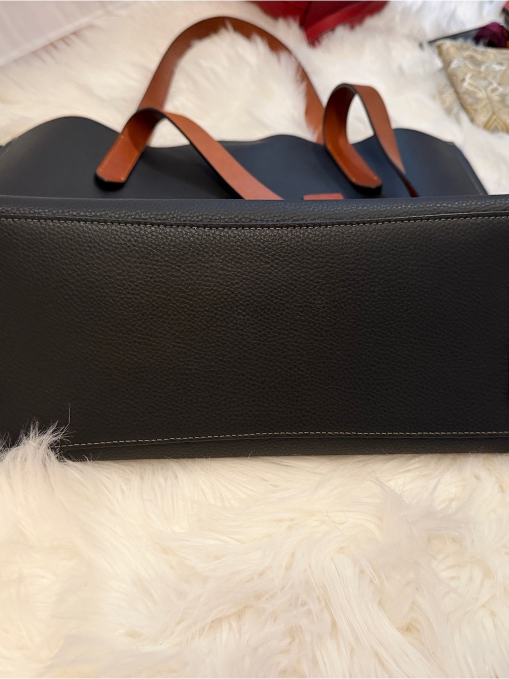 Coach Black Leather Tote with Brown Straps - Picture 8 of 9